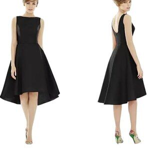 NEW‎ Alfred Sung Bateau Neck Satin High Low Cocktail Dress in Black, Size 6
